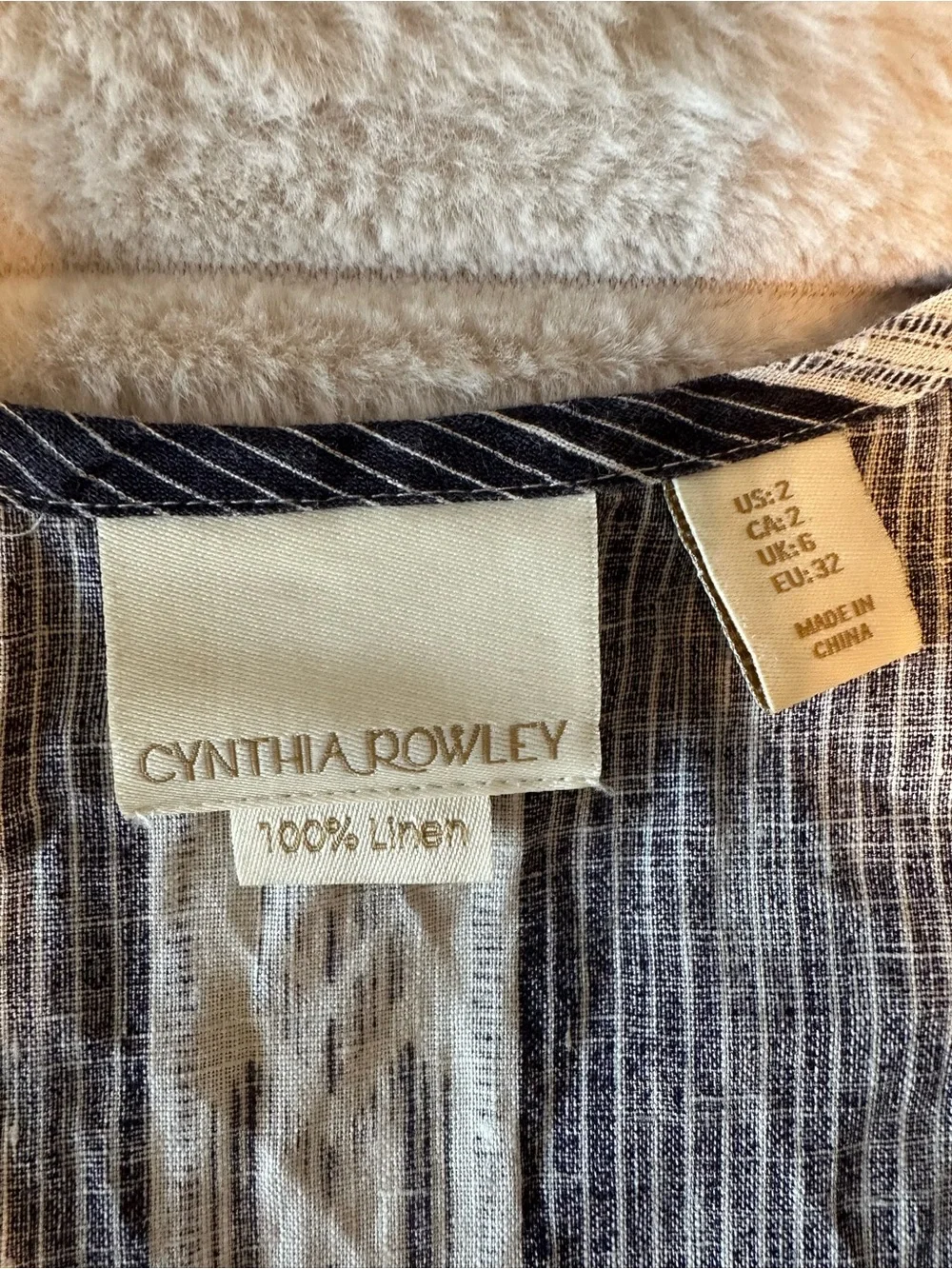 Linen Cynthia Rowley Sleeveless Navy and White Tie-Front Dress
